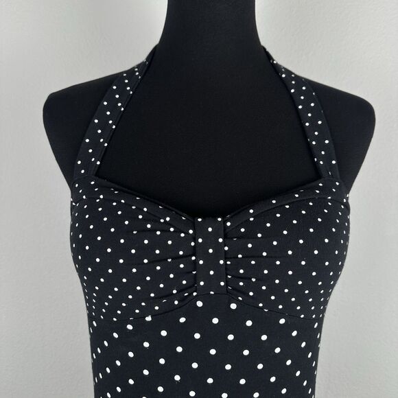 Energie Polka Dot Halter Top Womens XL Black & White Stretch Attached Bra Retro - Picture 2 of 15